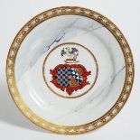 Barr, Flight & Barr Worcester Grey Marbled Ground Armorial Plate, c.1804-13, diameter 9.4 in — 24 cm