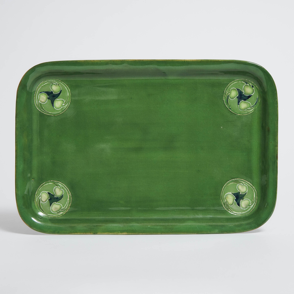 Macintyre Moorcroft Green Flamminian Rectangular Tray, dated 1912, 13.1 x 8.7 in — 33.2 x 22.1 cm