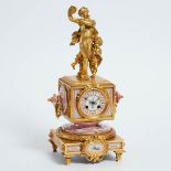 French Pink 'Sèvres' Porcelain Mounted Gilt Bronze Mantle Clock, 19th century, height 17 in — 43.2 c