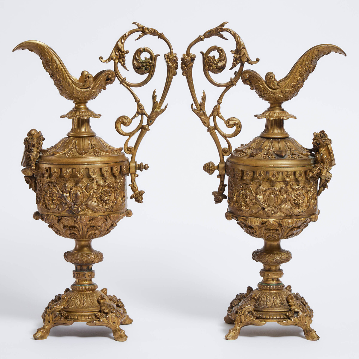Pair of French Belle Epoque Bronze Ewers, early 20th century, each height 16 in — 40.6 cm (2 Pieces) - Image 2 of 2