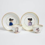 Two Vienna Portrait Tea Bowls and Saucers, 18th century, saucer diameter 5.3 in — 13.5 cm (2 Pieces)