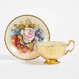 Aynsley 'Cabbage Rose' Fluted and Gilded Cup and Saucer, J. A. Bailey, 20th century, height 3 in — 7