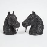 Pair of Cast Iron Hitching Post Horse Heads, 20th century, height 10.5 in — 26.7 cm (2 Pieces)