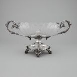 Large Continental Silver Plated and Cut Glass Oval Centrepiece Bowl, late 19th century, length 23.6