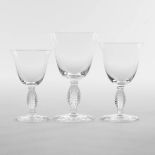 'Fontainebleau', Lalique Glass Stemware, post-1945, largest height 4.9 in — 12.4 cm (18 Pieces)