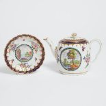 Worcester 'Dalhousie' Pattern Fluted Teapot and a Saucer, c.1785, teapot height 5.3 in — 13.4 cm; sa