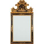 Large Queen Ann Style Parcel Gilt Black Japanned Chinoiserie Overmantel Mirror, mid-late 20th centur