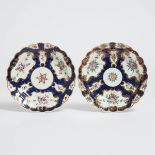 Two Worcester Blue Scale Ground Plates, c.1770-75, diameter 7.5 in — 19 cm (2 Pieces)