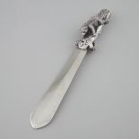 Russian Silver Bear on a Pine Tree Handled Paper Knife, St. Petersburg, c.1899-1903, length 10 in —