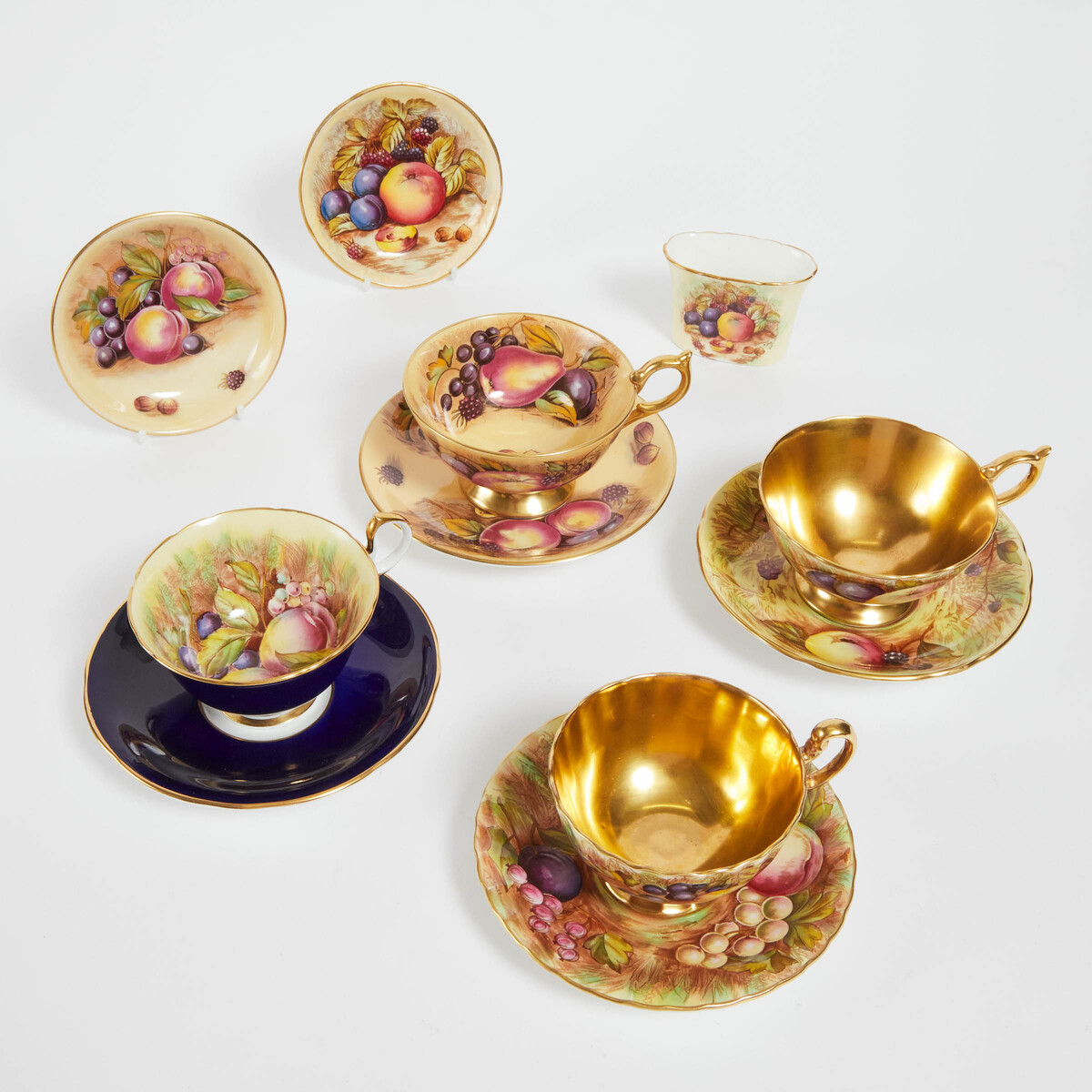 Four Aynsley 'Orchard Gold' Cups and Saucers, Two Dishes, and a Toothpick Holder, D. Jones and N. Br - Image 2 of 2