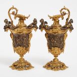 Pair of Patinated and Gilt Bronze Ewers, mid 19th century, height 13 in — 33 cm