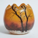 Legras Enameled Glass Winter Landscape Vase, early 20th century, height 6.9 in — 17.5 cm