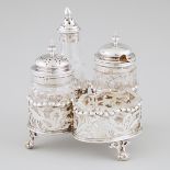 Victorian Silver and Cut Glass Condiment Cruet, Thomas Bradbury & Sons, Sheffield, 1887, height 4.3