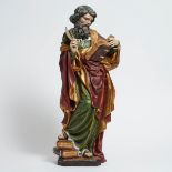 Carved, Polychromed and Parcel Gilt and Silvered Wood Santos Figure of St. Matthew, 20th century, he