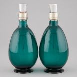 Pair of Continental Green Glass Decanters, 19th century, height 9.1 in — 23 cm (2 Pieces)