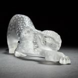 'Zeila', Moulded and Frosted Glass Creeping Leopard, post-1978, length 14.7 in — 37.4 cm