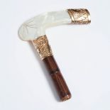 Edwardian Abalone Cane Handle with Gold Filled Mounts, 1909, 5.7 x 4.7 in — 14.5 x 12 cm