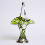 Loetz Silver Overlaid Green Glass Basket Vase, c.1900, height 17.4 in — 44.3 cm