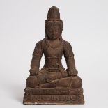 A Volcanic Stone Figure of Buddha, Java (Indonesia), 18th Century or Earlier, height 17.3 in — 44 cm