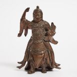 A Bronze Okimono of Bishamonten, Signed Sobi, Meiji Period (1868-1912), height 7.5 in — 19 cm