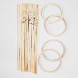 Six Pairs of Ivory Chopsticks, Together with Two Pairs of Ivory Bangles, Early to Mid 20th Century,