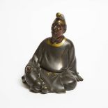 A Bronze Okimono of a Scholar, Signed Biyuki, Meiji/Taisho Period (1868-1926), height 9.1 in — 23 cm