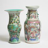 A Famille Rose 'Figural' Baluster Vase, Together With a 'Hundred Boys' Beaker Vase, 19th Century, 晚清