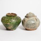 A Chinese Green-Glazed Pottery Vessel, Han Dynasty (206 BC-AD 220), Together With a Thai Sawankhalok