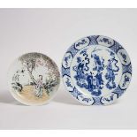 An Enameled 'Figural' Dish, Together With a Blue and White 'Eight Immortals' Charger, 20th Century,