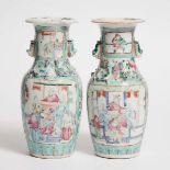 A Pair of Famille Rose 'Figural' Vases, 19th Century, 清 十九世纪 粉彩人物故事图瓶一对, height 10.2 in — 26 cm (2 P