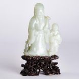 A Pale Celadon Jade 'Fu Lu Shou' Figural Group, 18th Century, 清 十八世纪 青白玉雕'福禄寿'摆件, jade height 4.4 in