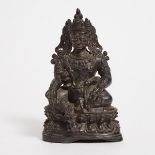 A Bronze Figure of Vaisravana or Kubera, Tibet, 15th Century, 十五世纪 西藏 铜加彩财神俱比罗像, height 6.1 in — 15.