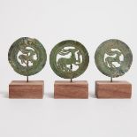 Three Small Bronze Roundels, Ban Chiang, Thailand, 300 BC, diameter 1.7 in — 4.3 cm (3 Pieces)