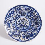 A Persian Blue and White Pottery Dish, 19th Century, 十九世纪 波斯青花陶盘, diameter 10.2 in — 26 cm