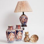 Three Imari Porcelain Vases, Together With Two Satsuma Wares, Meiji-Taisho Period, 20th Century, tal