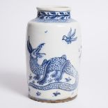 A Safavid-Style Blue and White 'Dragon' Cylindrical Vase, 19th Century, 十九世纪 萨法维风格青花龙纹瓶, height 10.6