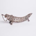 A Silver Animal-Form Powder Horn, India, 19th/Early 20th Century, length 11.9 in — 30.2 cm