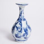 A Blue and White 'Eight Immortals' Faceted Vase, Yuhuchunping, 17th Century, 明 过渡期 青花'八仙纹'八棱玉壶春瓶, he