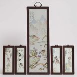 A Porcelain 'Landscape' Panel, Together With a Set of Four Small 'Insects and Flowers' Panels, 彩瓷板一组
