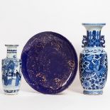 Two Large Blue and White Vases, Together With a Gilt-Decorated Blue-Ground Charger, 19th-20th Centur