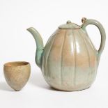 A Celadon-Glazed Melon-Shaped Ewer, Together With a Stirrup Cup, Goryeo Dynasty, 12th-13th Century,