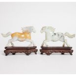 A Pair of Jade Figures of Horses, Mid 20th Century, 二十世纪中期 玉雕奔马一对, horse length 5.9 in — 15 cm (2 Pi