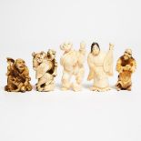 A Group of Five Ivory 'Figural' Netsuke, Meiji Period and Later, tallest height 2.2 in — 5.5 cm (5 P