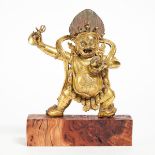 A Sino-Tibetan Gilt Bronze Figure of Mahakala, 18th Century, 十八世纪 汉藏 铜鎏金大黑天, height 6.1 in — 15.5 cm