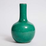 An Apple-Green-Glazed Bottle Vase, 19th Century, 清 十九世纪 苹果绿釉赏瓶, height 11.6 in — 29.5 cm