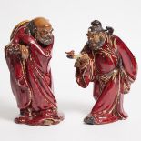 After Liu Zemian (B. 1937), Two Shiwan Pottery Figures of Zhong Kui and Damo (Bodhidharma), 刘泽棉(1937