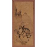 Kano School, Du Fu Riding a Donkey, Edo Period (1615-1868), frame 37.2 x 18.9 in — 94.5 x 48 cm
