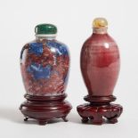 Two Copper-Red Decorated Snuff Bottles, 1850-1900, 清 十九世纪 青花釉里红'海兽图'烟壶及釉里红烟壶一组共两件, tallest bottle he