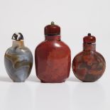 A Moss Agate Snuff Bottle, Together With Two Imitation-Agate Glass Snuff Bottles, 19th-20th Century,