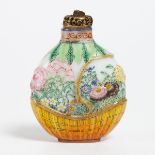 A Famille Rose Enamelled White Glass 'Flower Basket' Snuff Bottle, Guyue Xuan Mark, Qianlong Period,